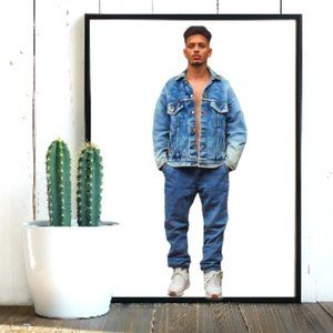 Levi Trucker Jacket Y2K Vintage Jaguar Sun Petroglyphs Logo Vintage, Sma…